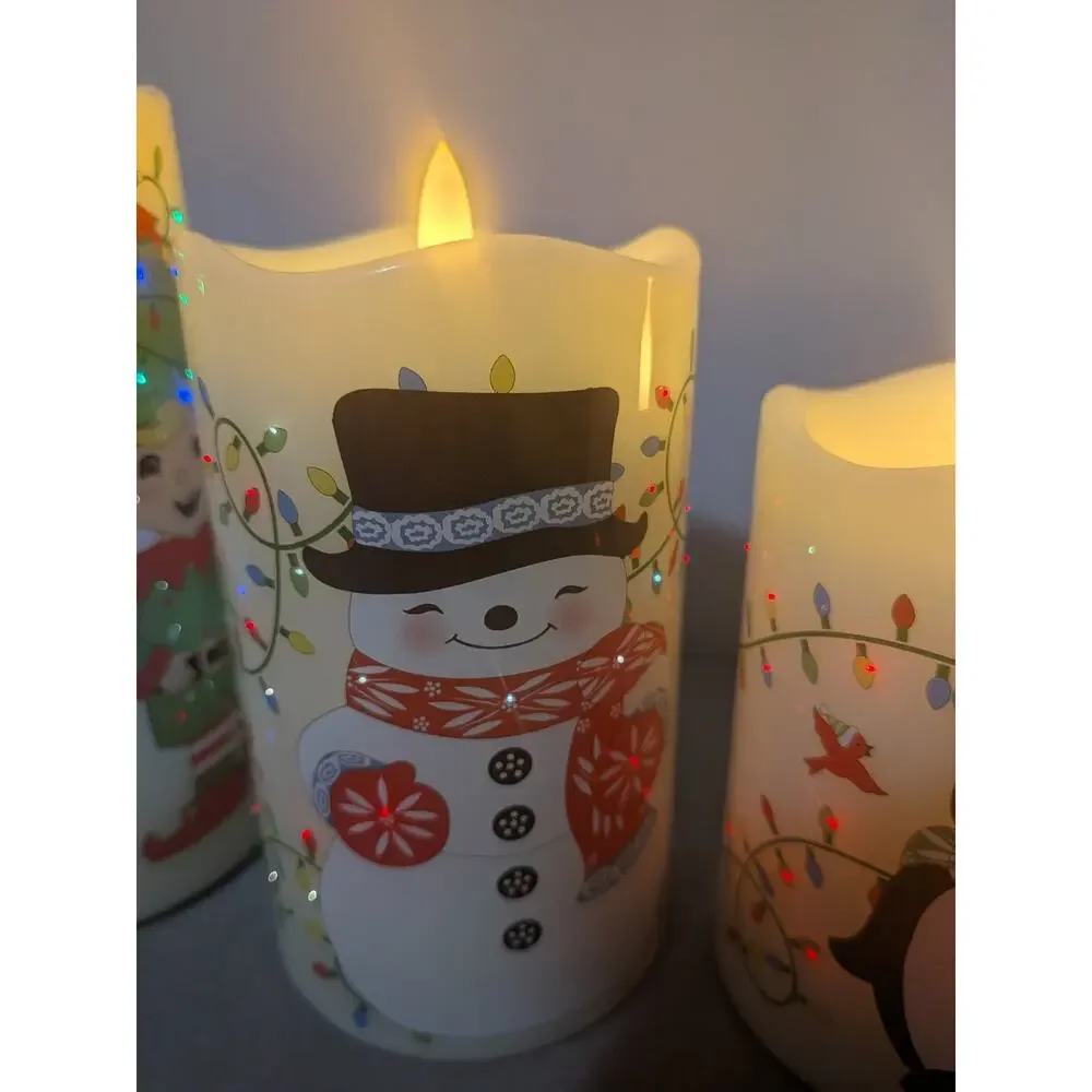 Temp-tations Set of 3 Christmas Flameless LED Wax Pillar Candles Santa Reindeer